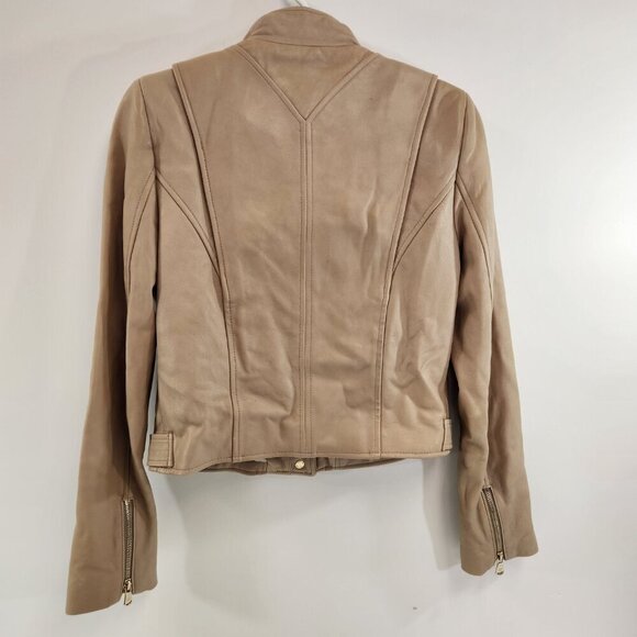Calvin Klein Women's Moto Tan Genuine Leather Jacket Size Small - Picture 6 of 15